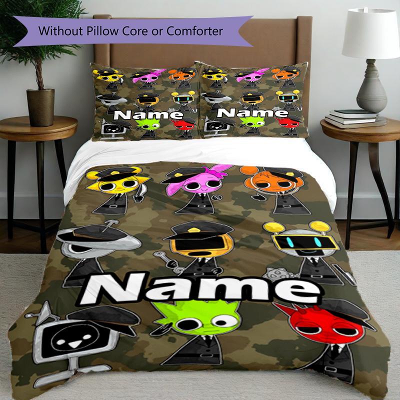 3pcs Duvet Cover Set (1*Duvet Cover + 2*Pillowcase, Without Core), Custom Name Sprunki Game Pattern Bedding Set, Home Bedroom Decor Gift