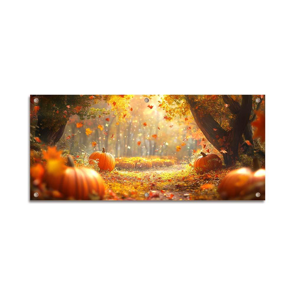 Autumn Harvest Thanksgiving Pumpkin Maple Leaf Polyester Garage Banner