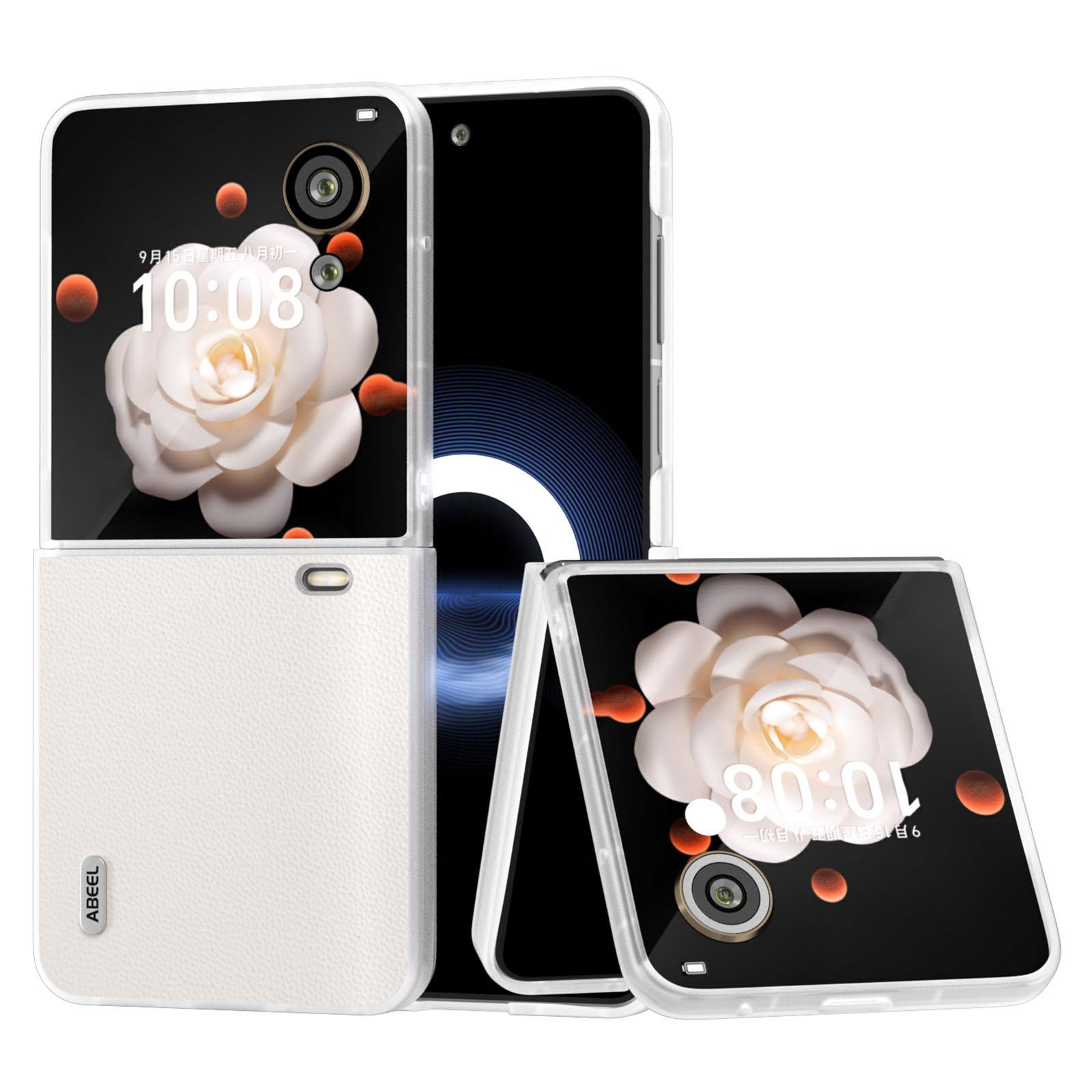 

For Honor Magic V Flip 5G Case Matte Grip Genuine Cow Leather+PC Phone Cover White