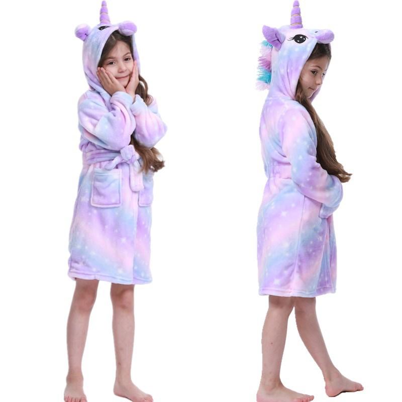 Children Bathrobe for Girls Kigurum Unicorn Pyjamas Kids Colar Fleece Boys Bathrobes Nightgown Baby Sleepwear Hooded Bath Robe