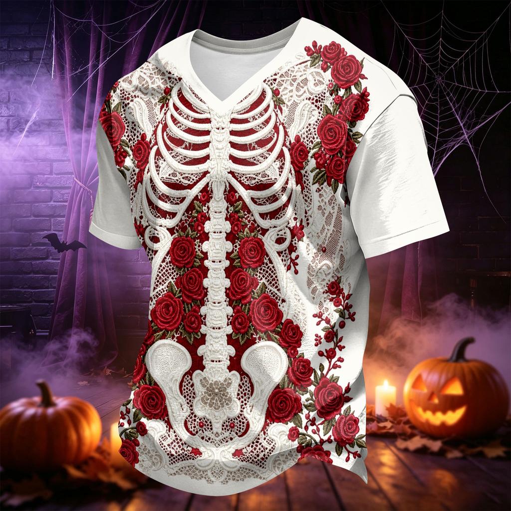 Men's V-Neck Halloween Printed T-Shirt for Casual Daily Wear