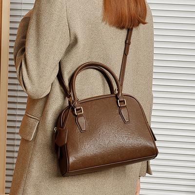 Genuine Leather Bowling Tote Handbags For Women New  Trend Designer Boston Ladies Shoulder Crossbody Bags