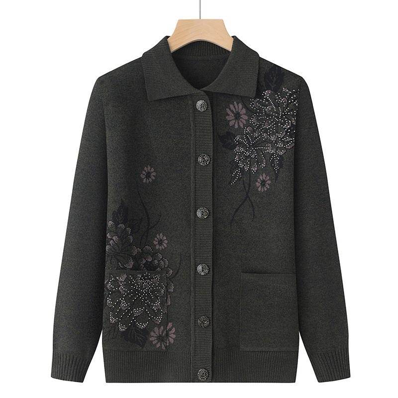 Damen Floral Bestickte Strickjacke mit Knöpfen