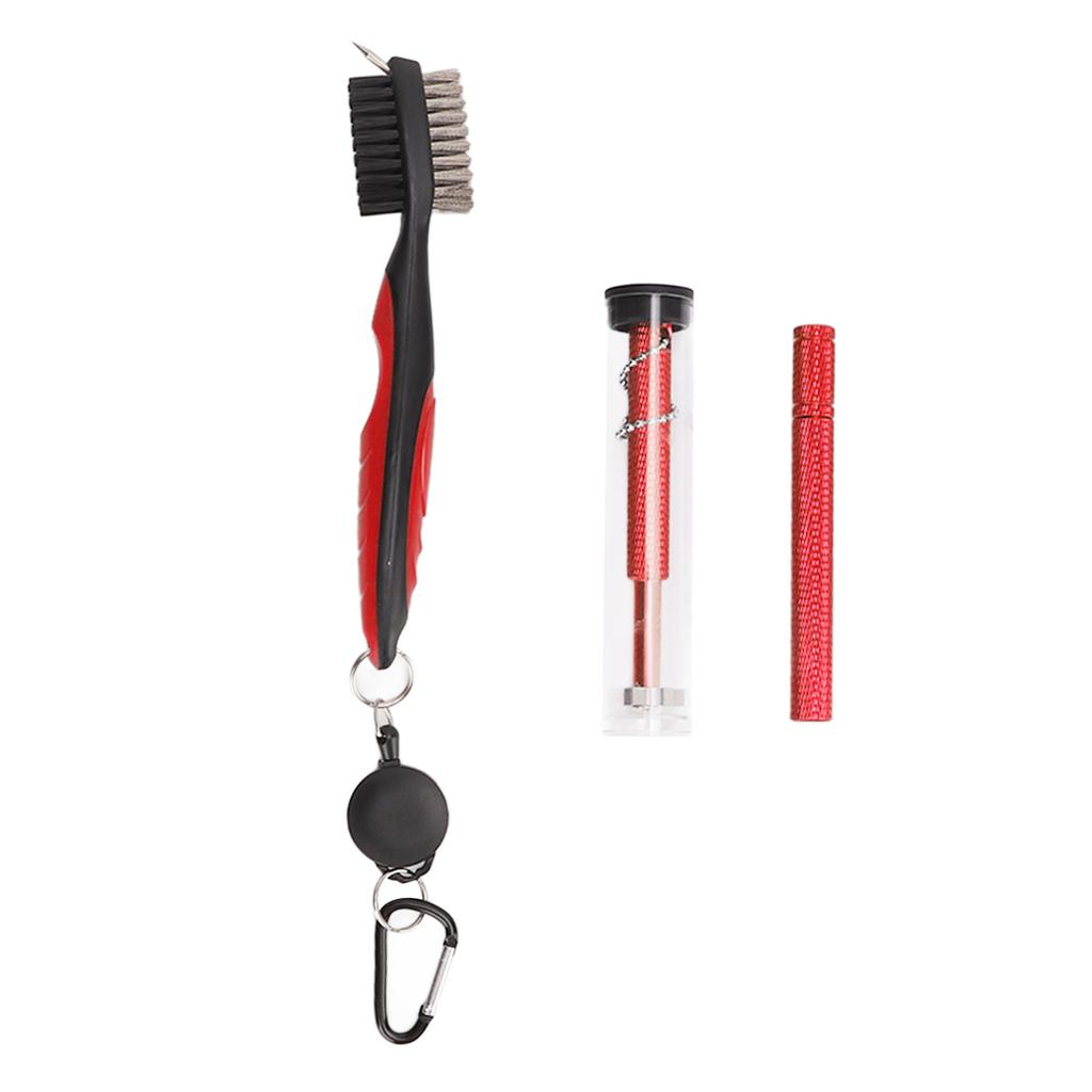 Golf Club Cleaning Kit Retractable Brush Groove Cleaner Club End Cleaner Durable Plastic Steel Golf Club Cleaner Red