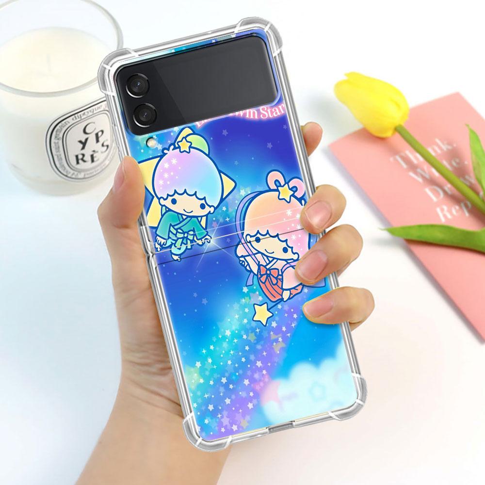 Luxury Case For Samsung Galaxy Z Flip 3 4 5G Funda Z Flip3 Clear PC Hard Shockproof Back Phone Coque Shell LittleTwinStars Cute