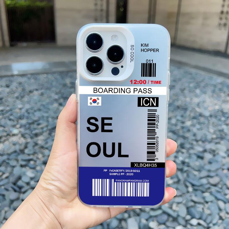 INS Fashion Design New York Seoul Tokyo Boarding Pass Ticket Phone Case for Iphone 15 13 12 14 Pro Max 11 Matte Laser Back Cover