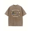 Men'S Vintage Street Style T-Shirt -  Washed, Print, Regular Version Round Neck, Machine Washable Four-Season Casual Short Sleeves, Summer Wear, Soft