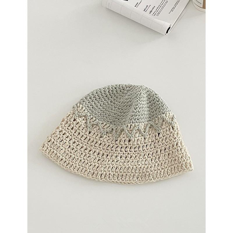 

Нишевая дизайнерская шляпа-ведро из хлопчатобумажной нити, связанная вручную контрастного цвета, летняя тонкая вязаная крючком шляпа-ведро для защиты от солнца M（56-58cm）