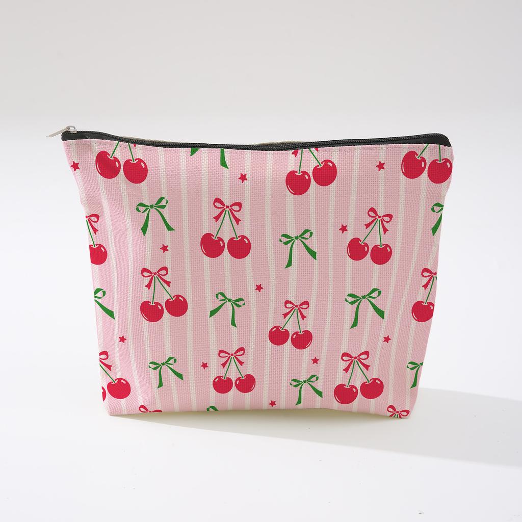 Pink Bowknot Zipper Storage Bag Travel Portable Wash Pouch Student Pencil Case Multi-Purpose Organizer for Women
