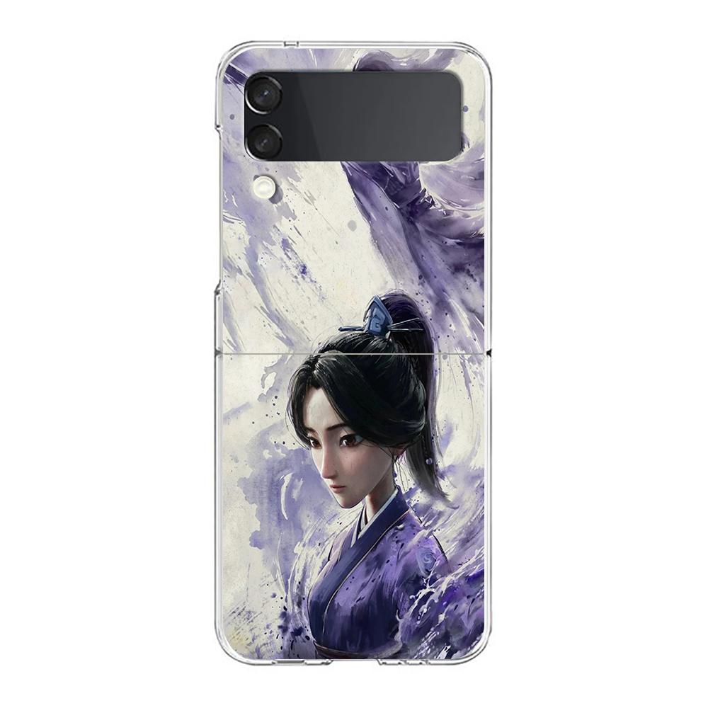 Phone Cover For Samsung Galaxy Z Flip 6 5 4 Case Transparent For Samsung Z Flip 3 Hard PC Foldable Shell Cartoon Nezha Capas Bag