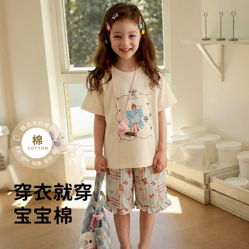 ZISEHY Girls  Pure Cotton Summer Loungewear Set 140