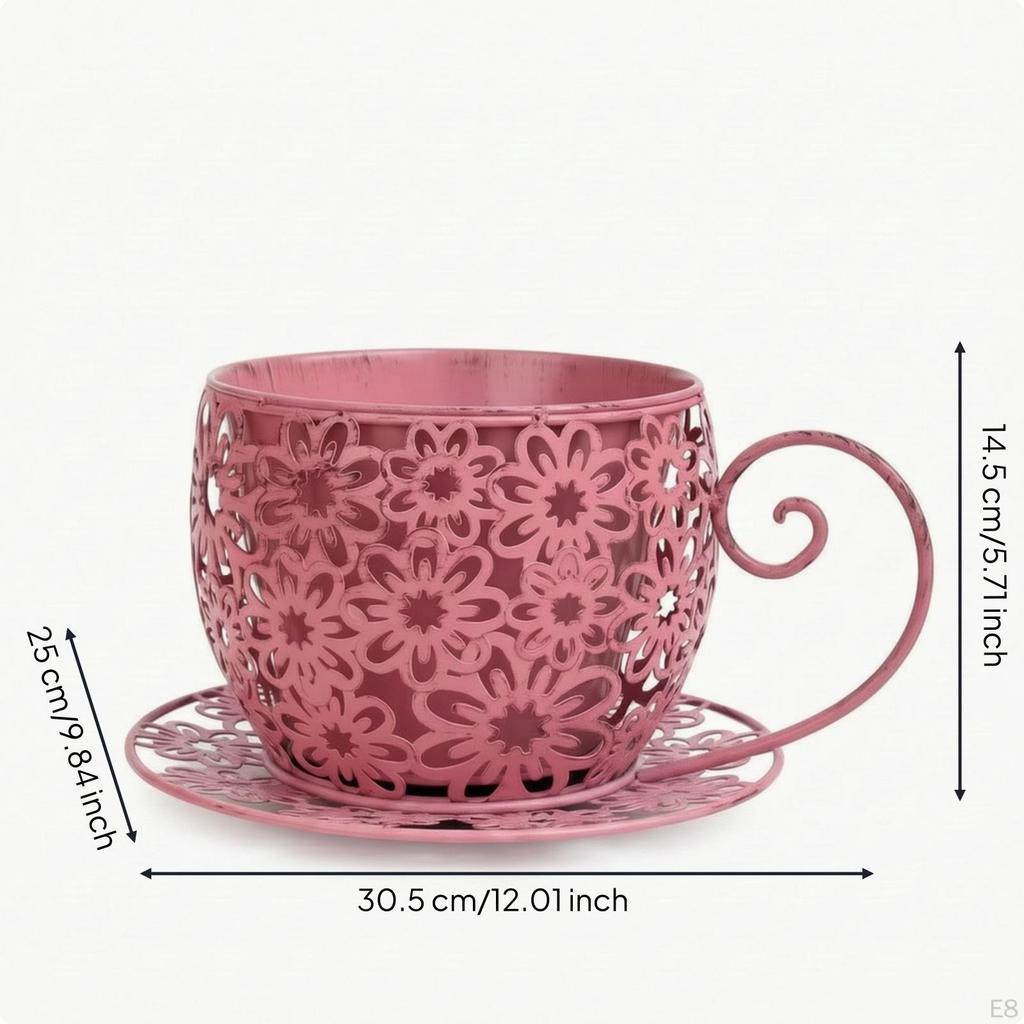 Metal Planter with Saucer Wrought Iron Look Decorative Flower Pot Vintage Style for Gardeners,