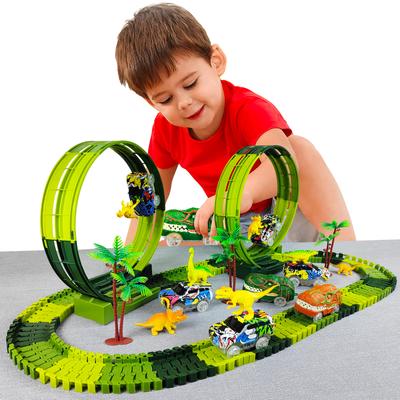 Magic Climbing Electric Dinosaur Car Track Railway Toy Car Set Bend Flexible Race Track Flash Light Car High Quality Toy For Kid