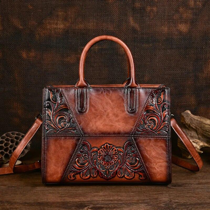 

Женская кожаная сумка Johnature с тиснением в стиле ретро, ​​универсальные сумки через плечо большой вместимости коричневый