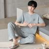 100% cotton round neck short sleeves trousers pajamas men's summer high sense Internet celebrity casual men's loungewear suit