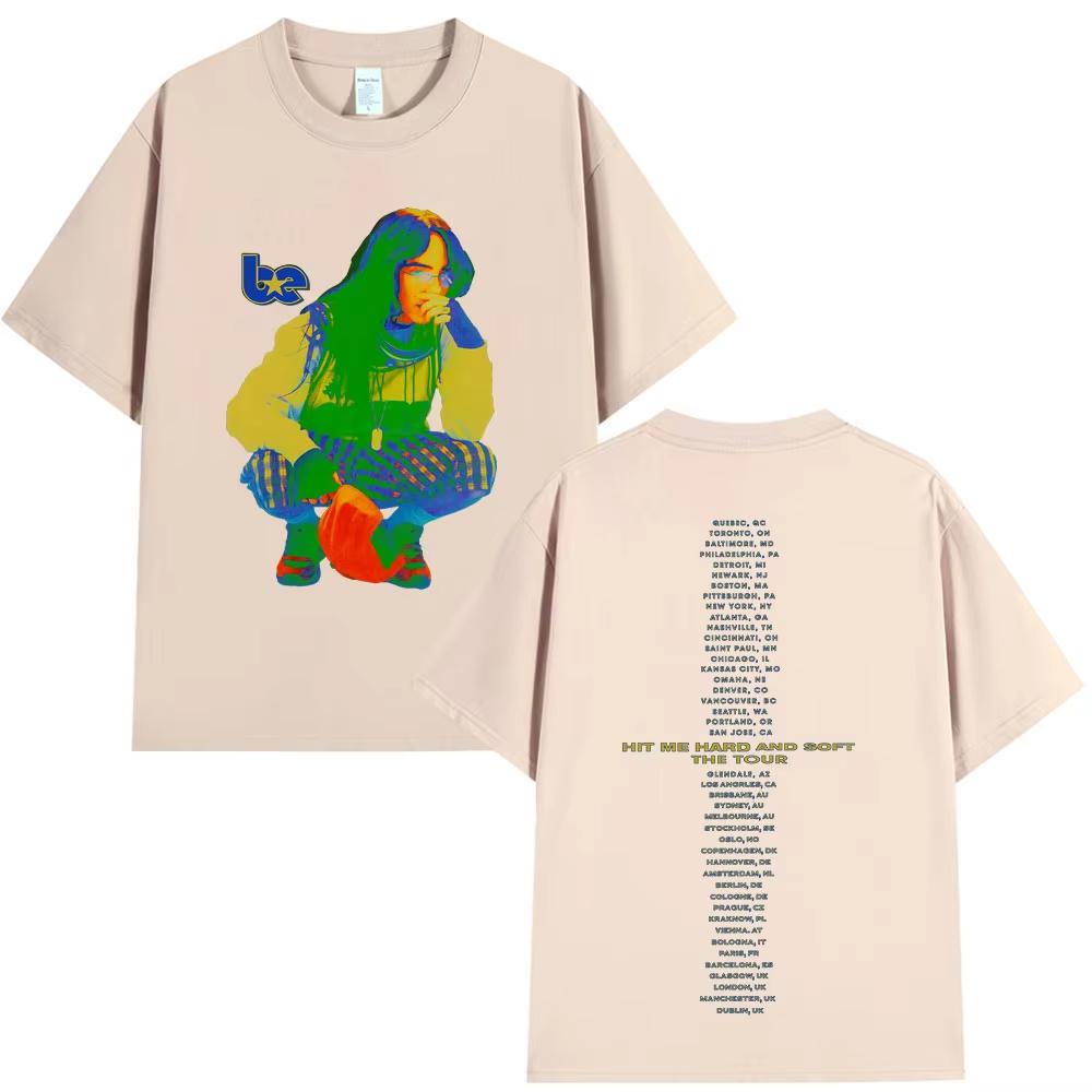 Singer Billie Eilish Cotton Men's Shirt Y2k Short Sleeved Hit Me Hard and Soft Album Graphics Women Hip-hop Comfortable T-shirt