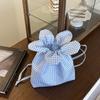 Canvas Flower Handbag Korean Style Small Crossbody Bag Cute Plaid Drawstring Bag  Student