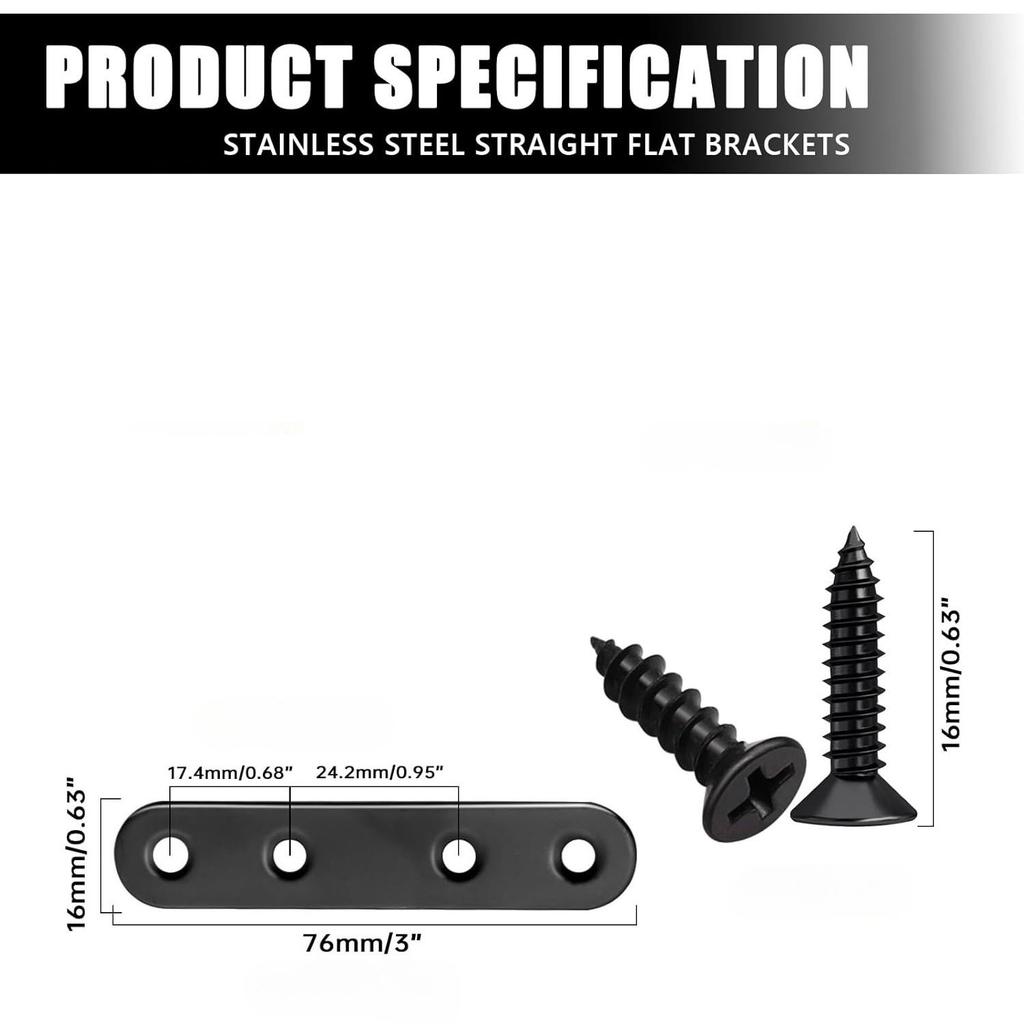 20Pcs Stainless Steel Straight Flat Bracket Mending Plates for Wood Repair Fixing Connector