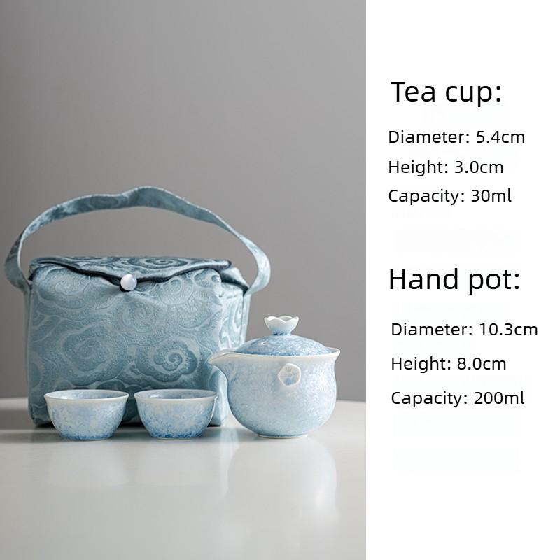 

1 Pot 2 Cups Tea Set Chinese Style Ceramic Portable Travel Tea Set Blue Crystal Glazed Handmade Pot Tea Cup Drinking Utensils небесно-голубой