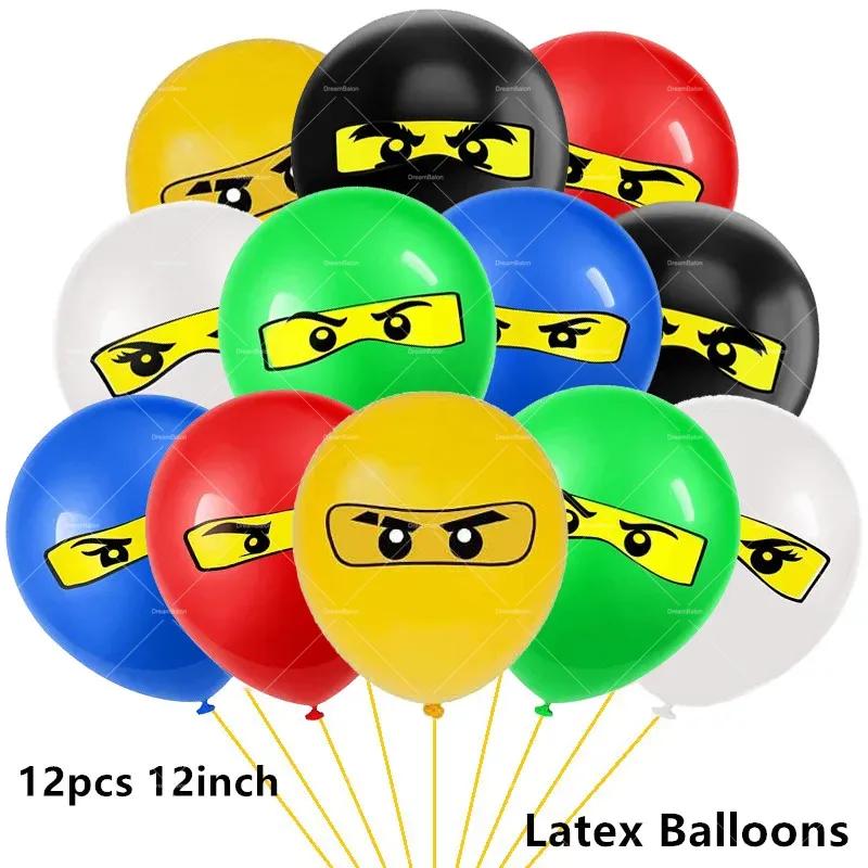 Ninjaed Go Balloons Happy Birthday Banner Legoed Party Decoration Supplies Backdrop Cake Topper Kids Spiral Disposable Tableware