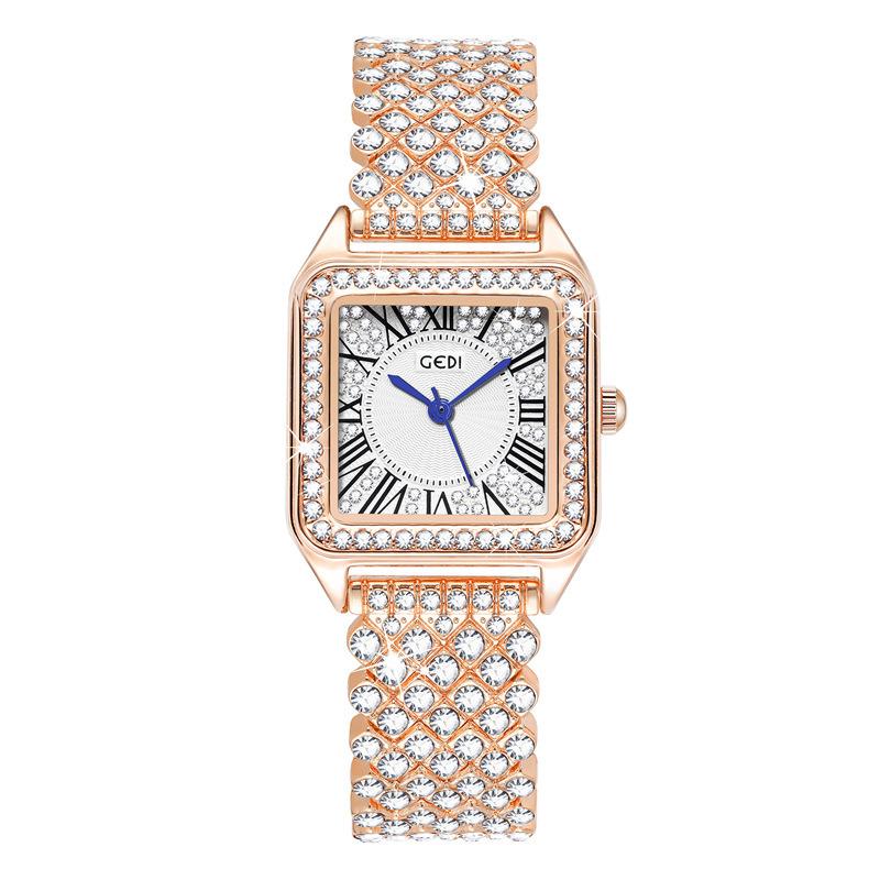 Leichter Luxus Zigeuner Damen Armbanduhr Quadratisch Leichter Luxus Voll Diamant Mittelalter Uhr High-End Damen Quarz Uhr