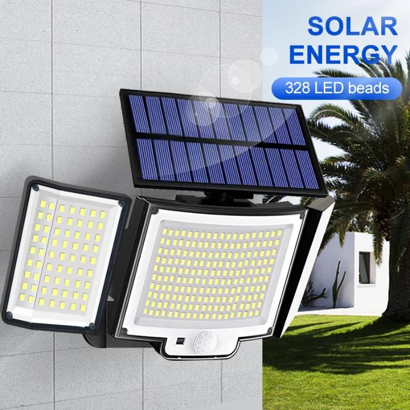 328/348/100 LED Solar Lights Outdoor Security Lights With Remote Control Motion Sensor Lights 270° Angle Flood Wall Lamp Waterproof
