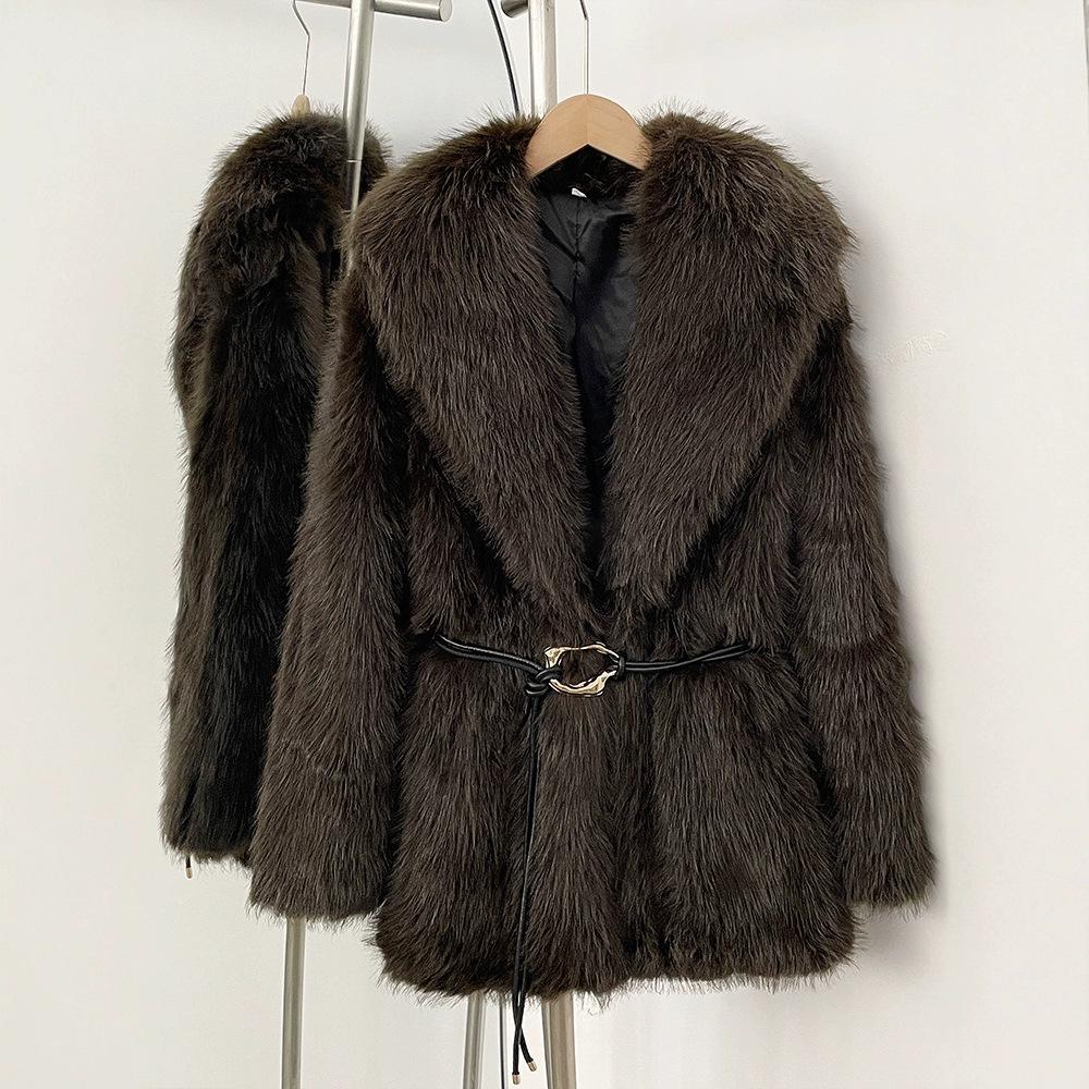 

Retro Waist Belt Faux Fur Mid Length Coat Fashion Plush Lapel Coat for Women Thicken Warm Winter Jackets Female 2026 S