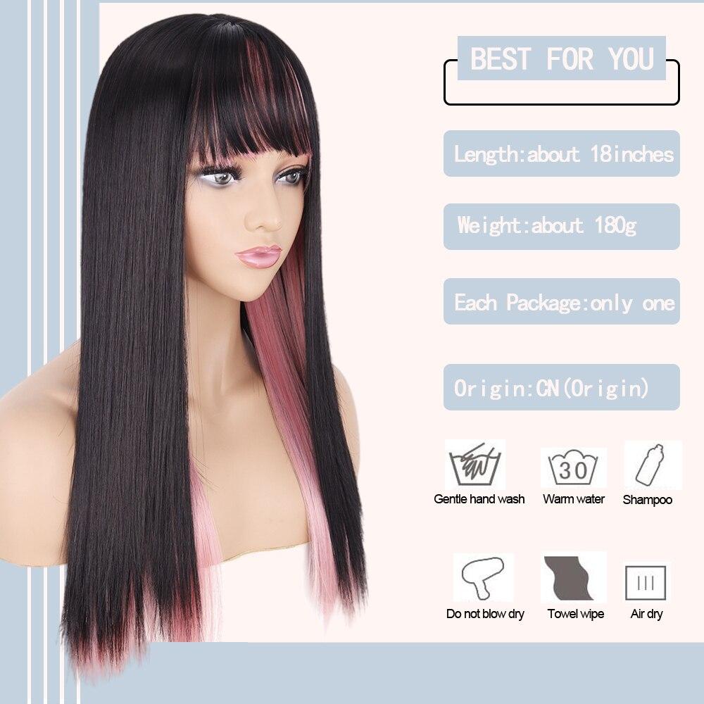 MISS WIG Synthetic Long Straight Mixed Color Wigs For Women With Bangs Lolita Cosplay Daily Party Heat Resistant Fibre Wig
