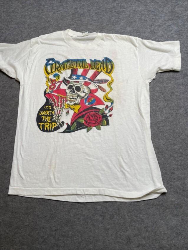 VTG 1987 Grateful Dead Bob Dylan Alone + Together Graphic T-Shirt Reprint S