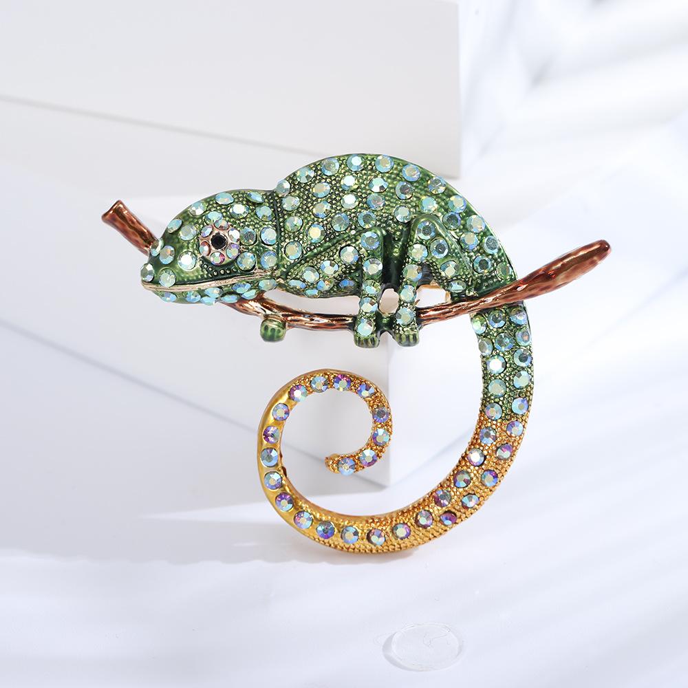 Übertriebene kreative Strass-Chamäleon-Brosche, vielseitige High-End-Tierbrosche, Anti-Licht-Anzugnadel