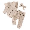 Toddler Kids Baby Girls Heart Print Wzburzyć Romper + Spodnie + Opaski Stroje