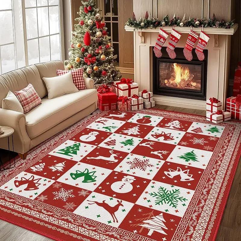 Christmas Poinsettia Red Green Carpet for Living Room Home Decor Sofa Table Large Area Rugs Hallway Balcony Mat Non-slip Doormat