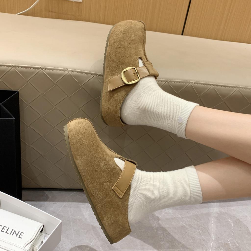 2025 Autumn New Leather Thick-soled Bag Head Half Slippers Women's Heightened Soft-soled Casual Retro Outer Boken Shoes
