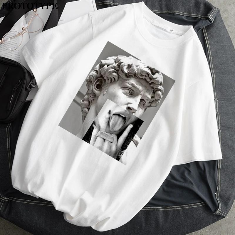 Spoof Mona Lisa Graphic Printed T-shirt Summer Women Casual Short Sleeve O-neck Streetwaer T Shirt Female Clothing White Tees