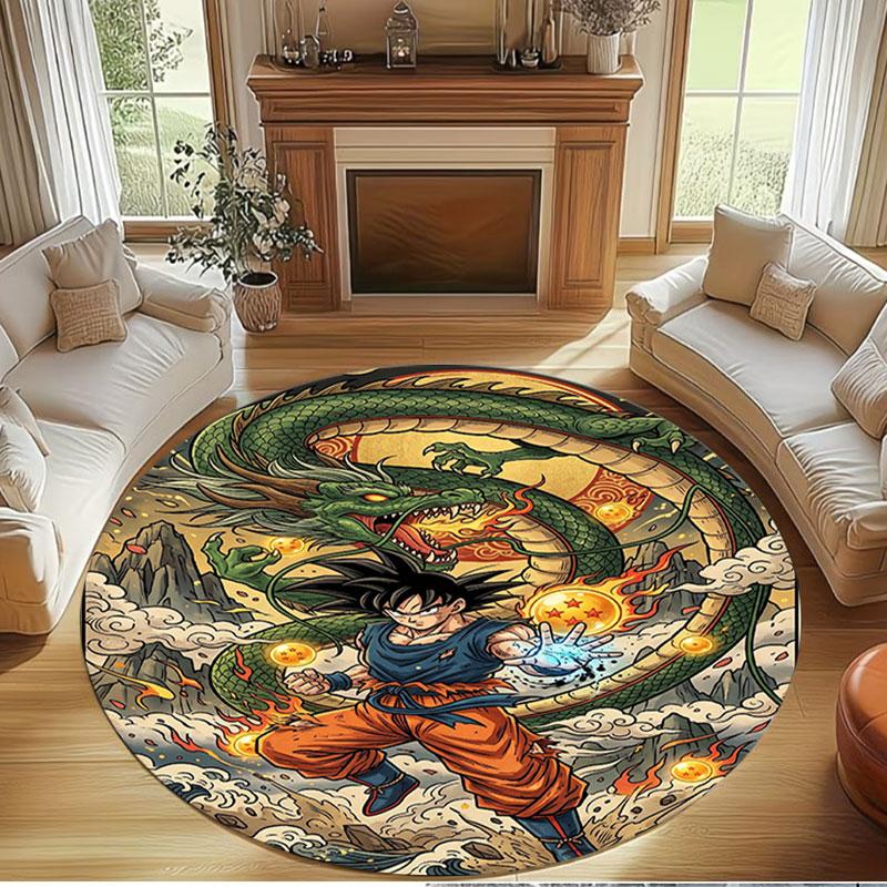 Dragon Ball Print Round Rug, Washable Floor Carpet, For Entryway Dorm Laundry Room Office Study, Home Decor Birthday Christmas Gift