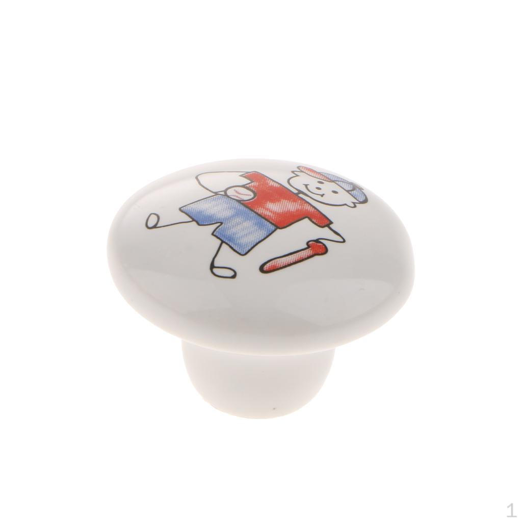 

Cabinet Drawer Knobs Handles Ceramic Cartoon Boys Girls Design Hardware with Screws Baseball boy