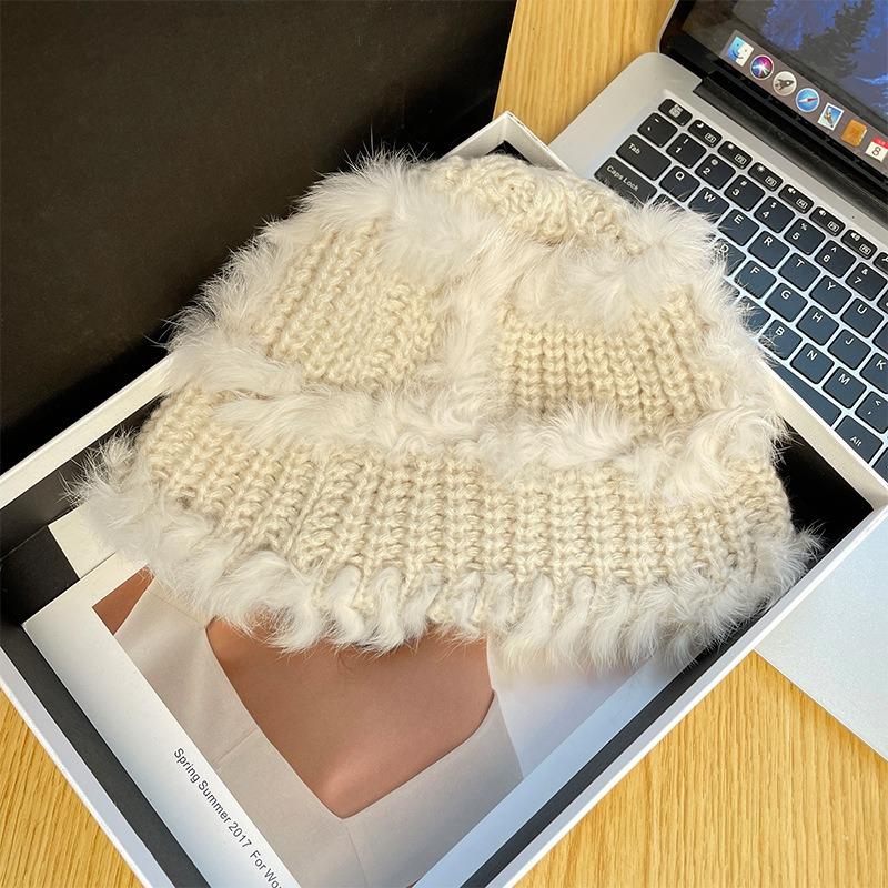 Rabbit hair knitted fisherman's hat children's winter big head circumference ear protection wool hat thickened warm face small bucket hat