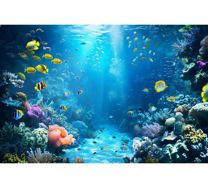 Underwater World Fish Coral Aquarium Theme Photography Backdrop, Children's Birthday Party, Home Decoration Photography Backdrop