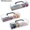 BTSKY 3 Pack Long Plastic Pencil Box Portable Clear Home Utility Boxes with Black Handle Stationery Storage Organizer Painting Tool Storage Container