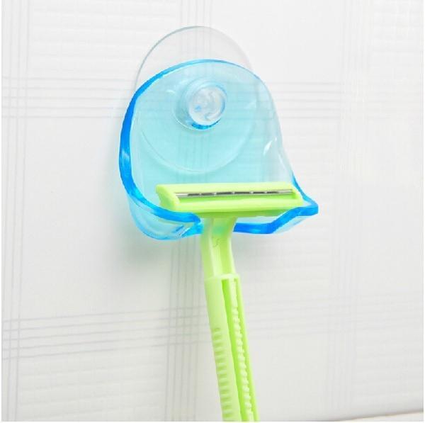 Estante para maquinilla de afeitar de plástico azul transparente, soporte para maquinilla de afeitar, ventosa, afeitadora