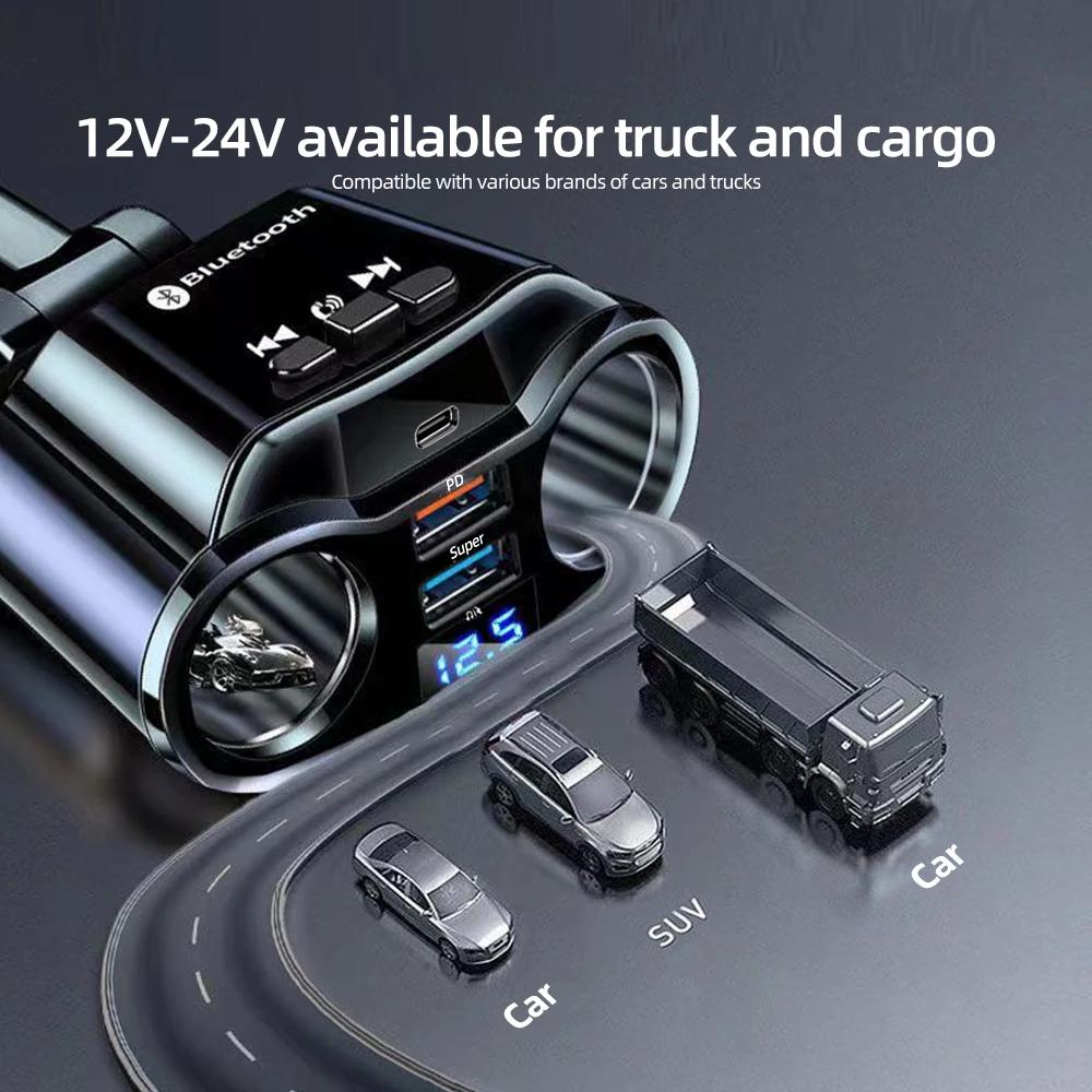 USB Car Cigarette Lighter Triple Port USB PD QC3.0 Super Fast Charger Type C 12V 24V Universal Digital Display Power Adapter