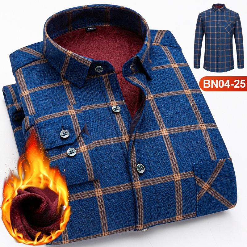 Winter Sherpa Lined Flannel Shirt Jackets for Men Long Sleeve Button Down Fleece Dress Shirts Men's Casual Warm Comfortable Thermal Shirt With Pockets