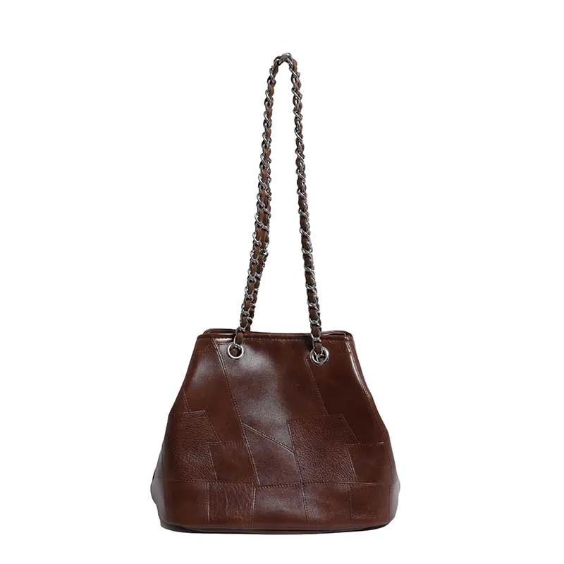 Pequenas bolsas de ombro de couro emendado para mulheres 2024 inverno Y2K tendência da moda coreana bolsa feminina bolsa de balde bolsas femininas e bolsas