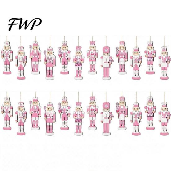 Christmas Souvenir Gifts for Friends Pink Wooden Nutcracker Hanging Ornaments Tree Decorations, Soldier Elegant Figures Seasonal Display Pendants Home