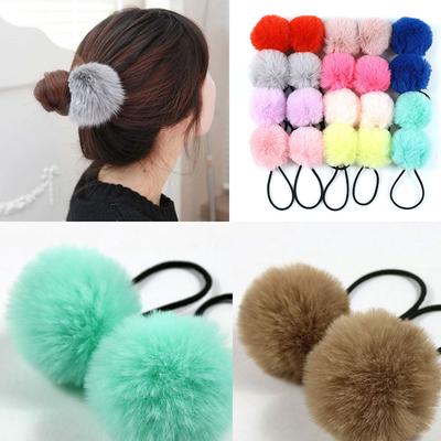 2 Pcs Corde à Cheveux Boule de Fourrure Pompon Filles Anneau à Cheveux Femmes Élastique Accessoires Cheveux Doux Fourrure Attaches Cheveux Coiffure 5cm