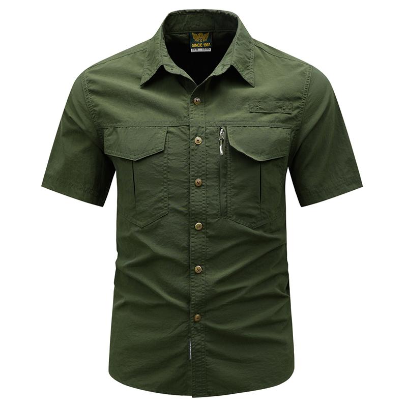 Summer Outdoor Casual Multi Pocket Workwear Short Sleeved Shirt, Outdoor Breathable Thin Shirt, Ice Silk Elastic Quick Drying Men's Shirt