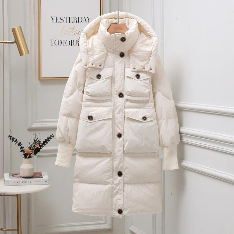 Down jacket women's winter 2024 new medium and long thickened white duck down knee jacket