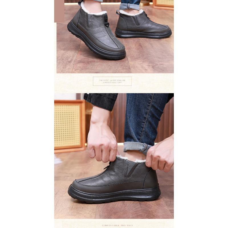 Herren Echte Schafsfell Winterstiefel, Wasserdichte Rutschfeste Schneeschuhe mit Shearling-Futter, Bequeme Slipper für Herren