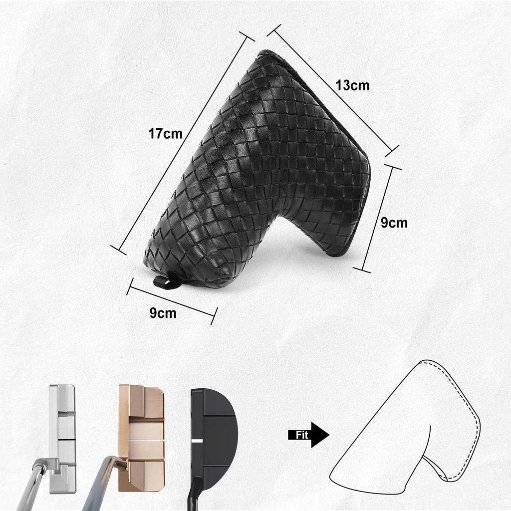 Mytag Putter Cover Pin Type Head Cover Pin Type Blade Putter Cover Magnetic Closure Blade Type Black Braided Design