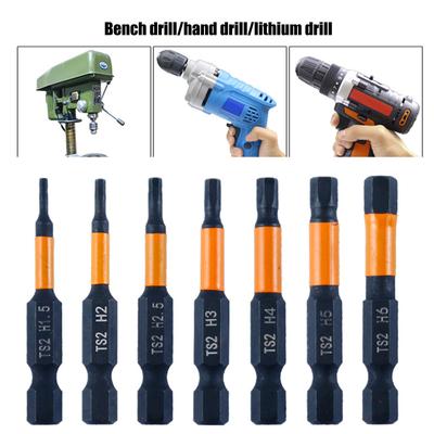 6/7Pcs Impact Hex Head Allen Wrench Drill Bit Set 50/100mm 1/4Inch Hex Shank Steel Hex Screwdriver Bit for Assembling